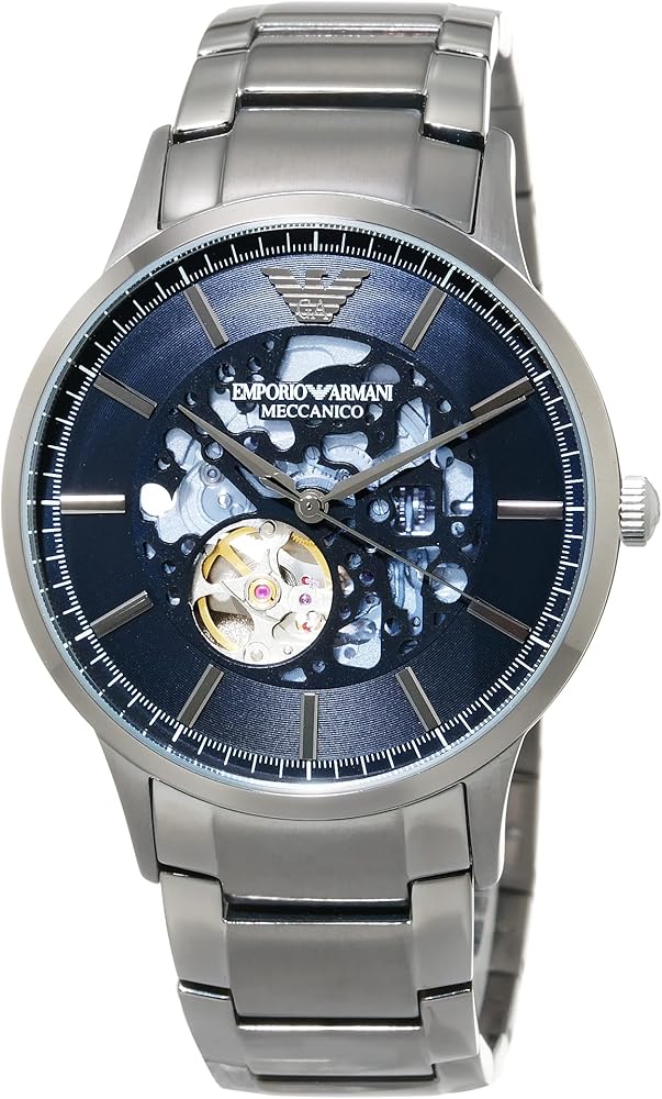 Emporio Armani Renato Automatic Blue Dial Grey Steel Strap Watch For Men - AR60056 - Image 7